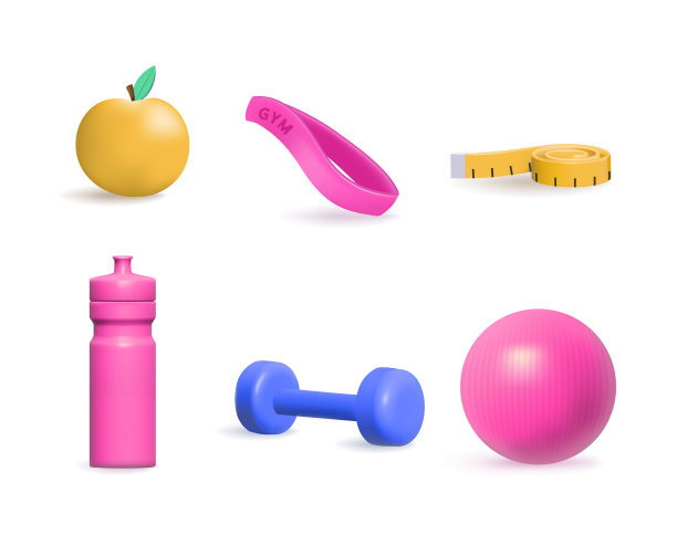 一套三维现实哑铃孤立在白色背景。向量图片下载