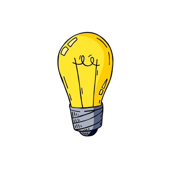 灯泡。绘制电气装置草图。卡通涂鸦照明的概念和想法图片下载