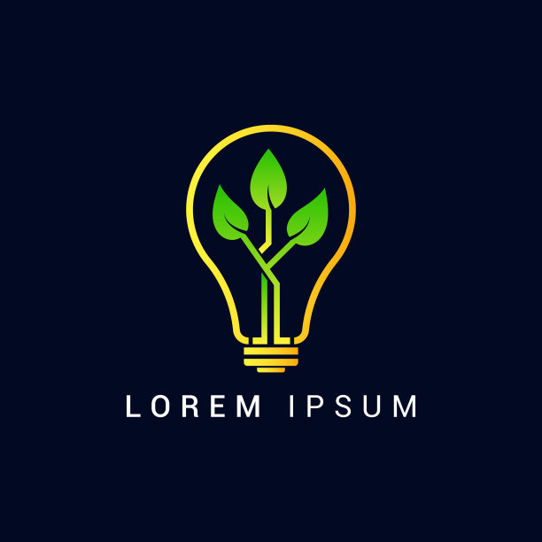 绿色环保灯泡图标，灯泡与叶子，绿色能源标志图片下载