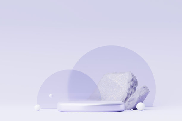 3d渲染柔和的绿色最小背景与讲台的立场。紫色舞台是化妆品展示和广告的平台。工作室场景与展示台座在干净的设计。图片下载