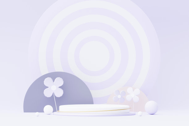 3d渲染柔和的绿色最小背景与讲台的立场。紫色舞台是化妆品展示和广告的平台。工作室场景与展示台座在干净的设计。图片下载
