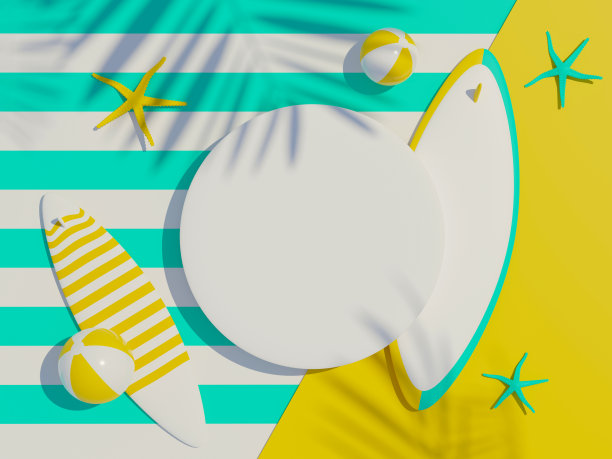 3d渲染顶视图的白色空白圆柱形框架模拟和显示产品的棕榈叶阴影与夏季背景。图片下载