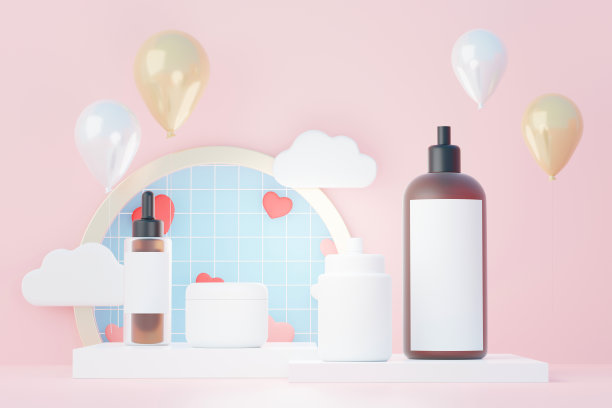 空白化妆品、护肤品或包装的三维渲染模型。美容皂和水疗概念。润肤油滋润皮肤健康。高档和豪华的品牌设计。图片下载