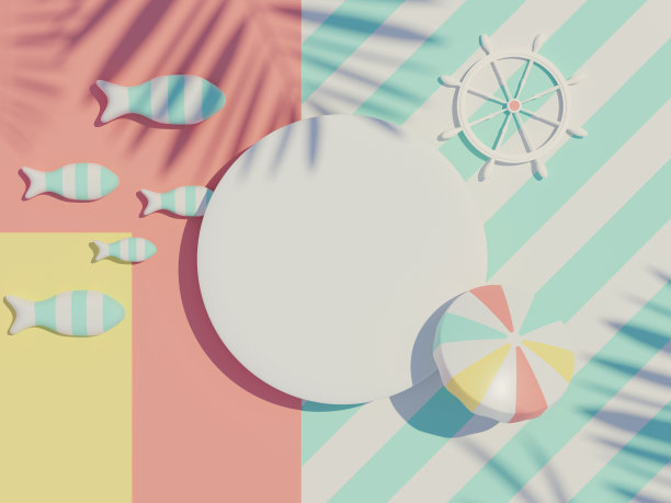 3d渲染顶视图的白色空白圆柱形框架模拟和显示产品的棕榈叶阴影与夏季背景。图片下载