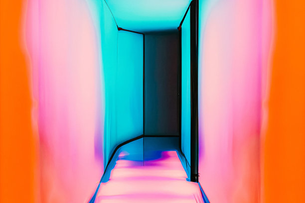 抽象插画的房间走廊走廊照明明亮的彩灯图片下载