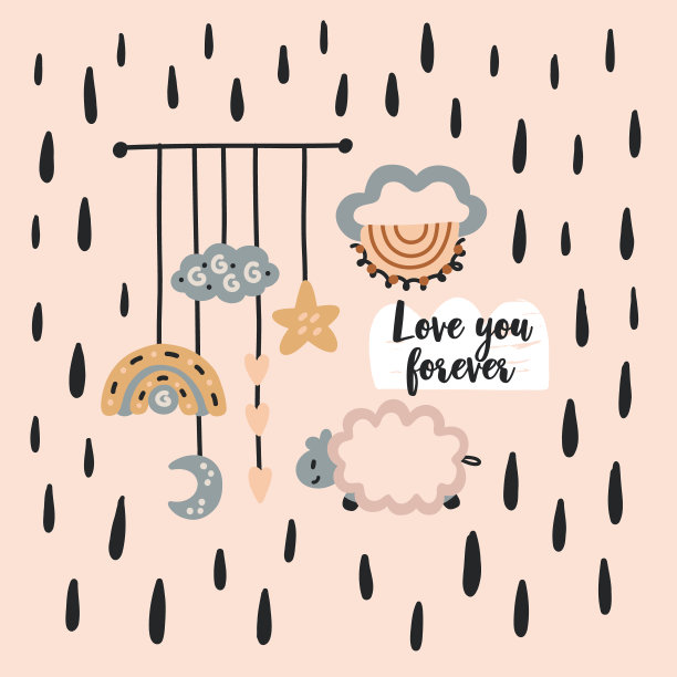 婴儿波西米亚托儿所海报木制玩具婴儿床移动图片下载