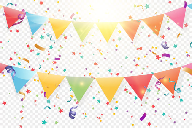 许多彩色的小彩纸和丝带在透明的背景。节日活动和聚会。多色的背景。彩色明亮的五彩纸屑孤立在透明的背景上。图片下载