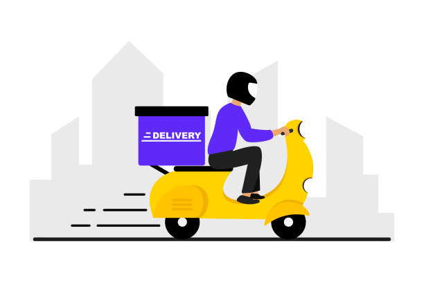 送货服务的概念。一幅以城市快递为主题的图片。摩托车信使。用滑板车快速送货。在线订单跟踪，发货。矢量图图片下载