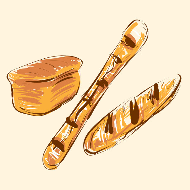 面包。法国法国长棍面包。意大利面包。手绘。图片下载