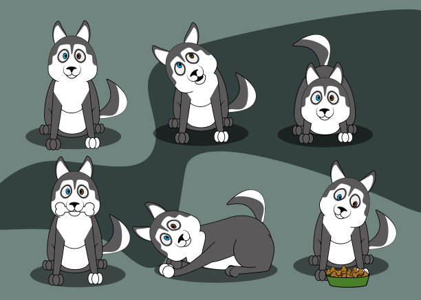 可爱有趣的狗在不同的姿势在插画风格图片下载