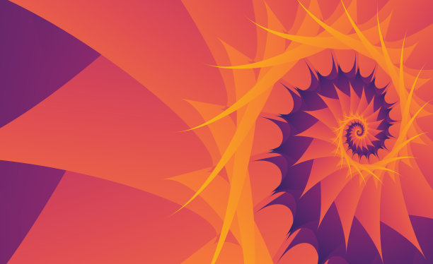 美丽的宽背景或墙纸或网页横幅的形式，螺旋图案与尖锐的角落在渐变橙色和黄色的颜色。花朵图案。图片下载