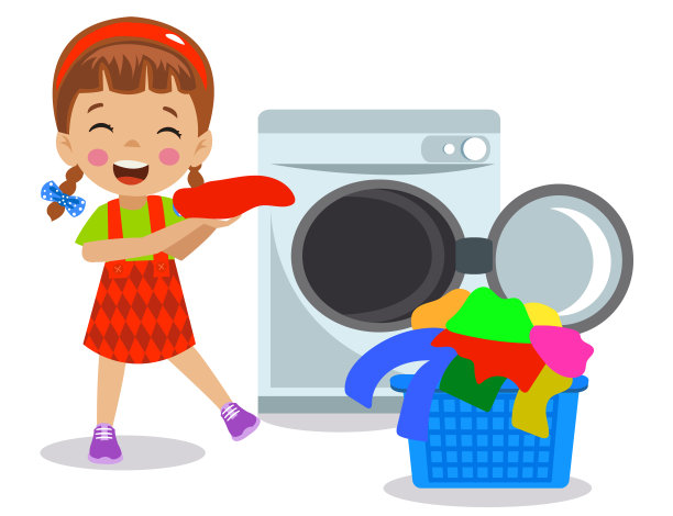 可爱的男孩把脏衣服扔进洗衣机图片下载