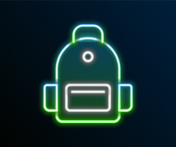 发光的霓虹灯线学校书包图标孤立上图片下载