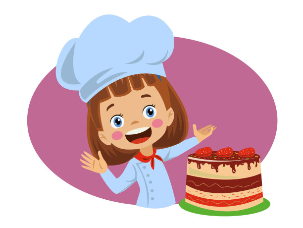 可爱的小厨师做了草莓蛋糕图片下载