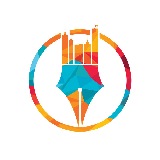 创意概念笔和城市天际线标志设计图片下载