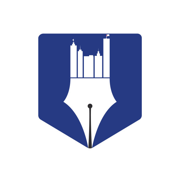 创意概念笔和城市天际线标志设计图片下载