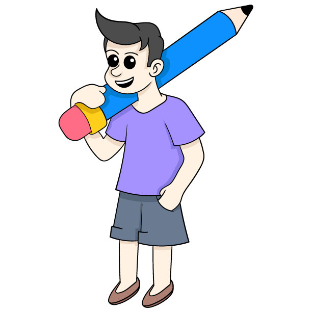 男人拿着铅笔画的插画图片下载