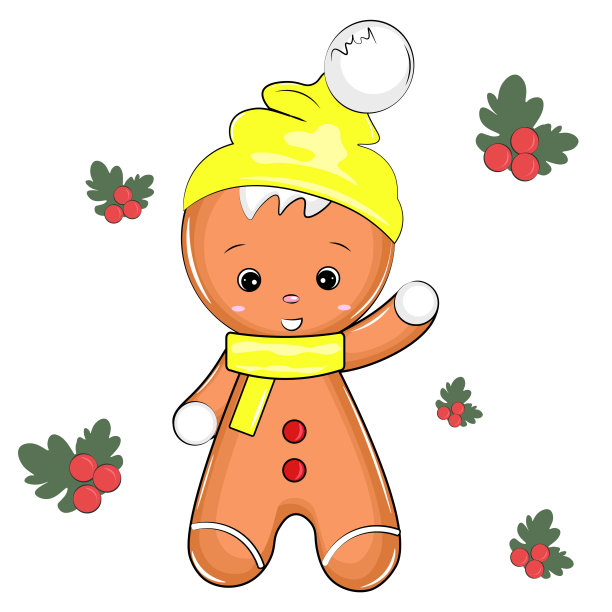戴着黄色帽子和围巾的姜饼男孩图片下载