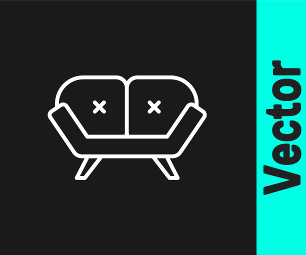 白线沙发图标孤立在黑色背景上图片下载