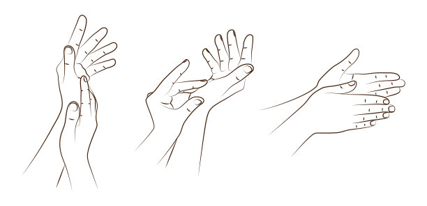 一组女性手，以逼真的姿势抚摸、摩擦和涂抹皮肤保湿霜。手部皮肤护理，延长健康，美丽和年轻。护肤、营养和保护。草图图片下载