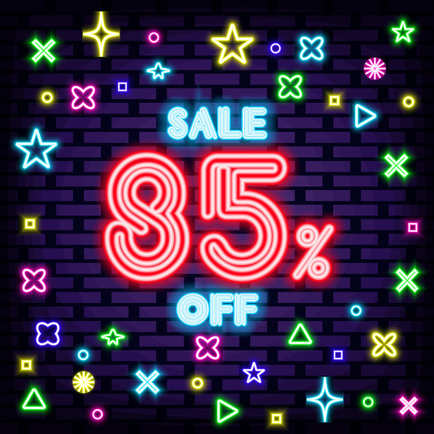 出售霓虹灯标牌矢量85%优惠。闪烁着五颜六色的霓虹灯。宣布霓虹招牌。图片下载