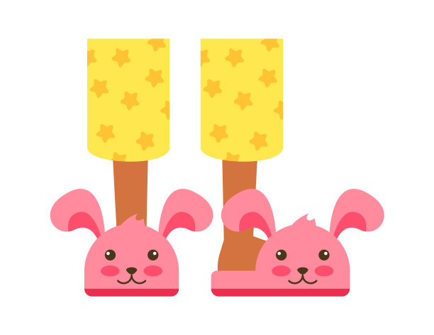 穿着兔子拖鞋的孩子。矢量图图片下载