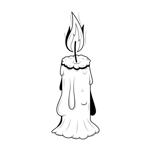 抽象涂鸦元素手绘蜡烛在烛台火火焰素描矢量设计风格背景插图卡通图片下载