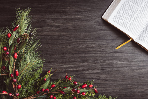 圣经和圣诞花环的边界图片下载