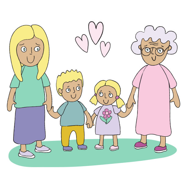 奶奶，妈妈和两个孩子图片下载