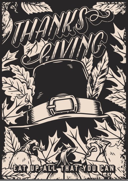 感恩节海报复古单色图片下载