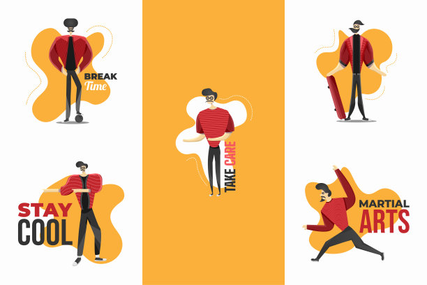 平面人物插画与潮人风格。各种活动的人的插图图片下载