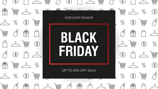 黑色星期五销售横幅与购物主题图标图案的背景图片下载