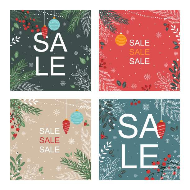 新年广场模板与装饰的社交媒体帖子，植物，树枝，圣诞树，装饰。向量图片下载