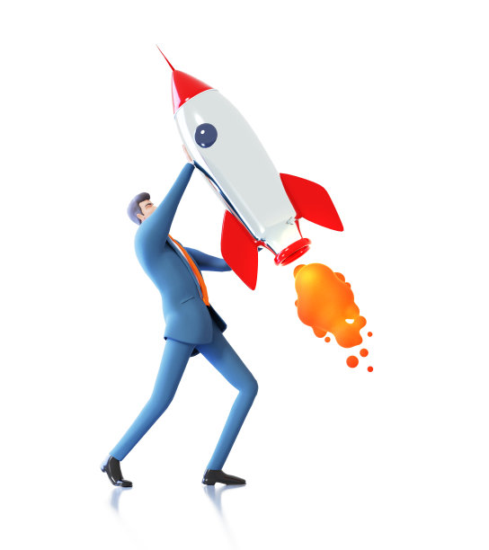 成功的商人举起火箭，3D渲染插图图片下载