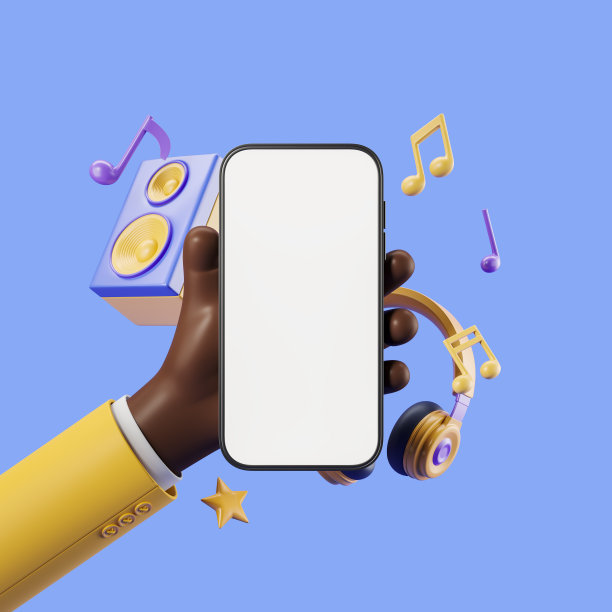 非洲卡通手与大型手机模型显示器，耳机和扬声器图片下载