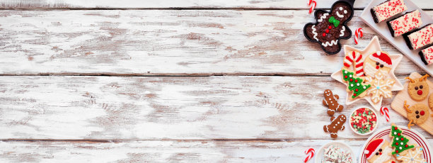 可爱的圣诞糖果和饼干边的乡村白色木质横幅背景图片下载