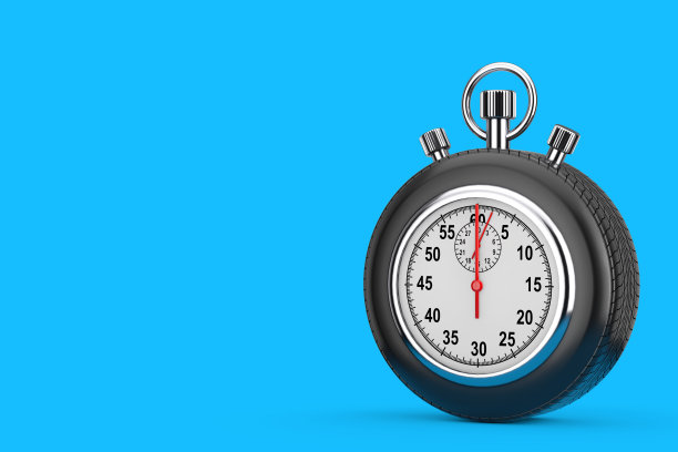 速度的概念。模拟秒表框架橡胶车轮轮胎。3d渲染图片下载