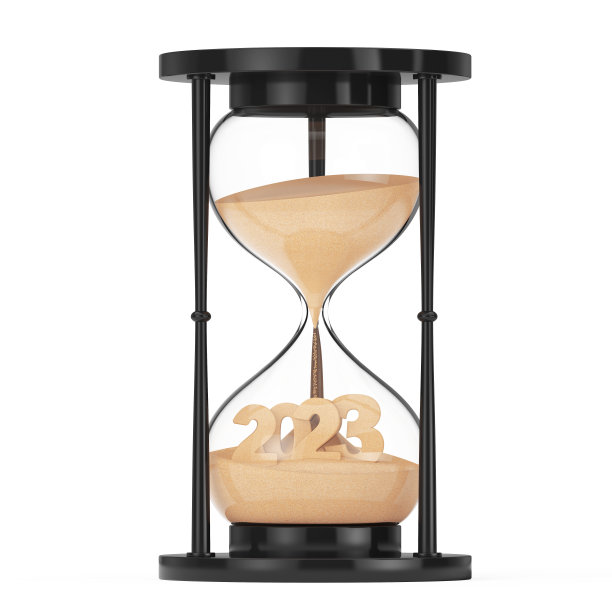 20223年新概念。沙子落在沙漏的形状到2023年。三维渲染图片下载