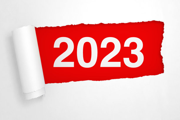 2023年的新年标志在撕裂的白纸洞。3d渲染图片下载