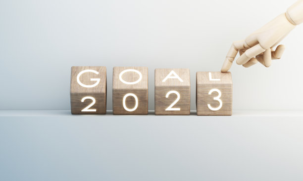 倒计时开始新的2023年与愿景和展望规划实现的目标。未来经营和管理的理念。在白色背景卡通插图。三维渲染图片下载