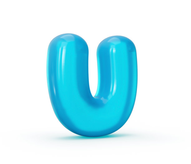 字母u由水蓝色果冻液体制成。3d字母，小字母，3d插图图片下载