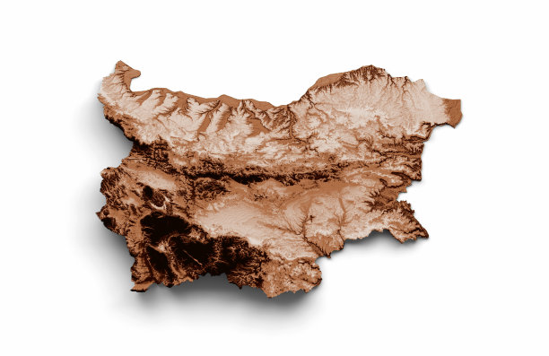 保加利亚地图的旧风格，棕色图形的复古风格Vintage style。高细节3d插图图片下载