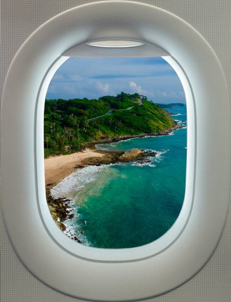 飞机窗口鸟瞰泰国普吉岛的海滩图片下载