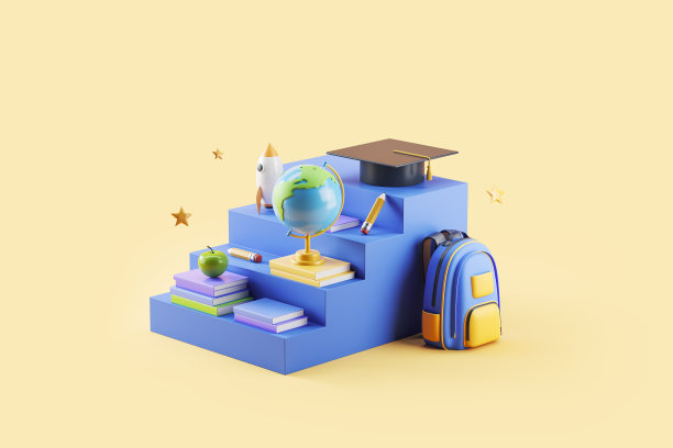 楼梯和教育进步，书本和毕业帽图片下载