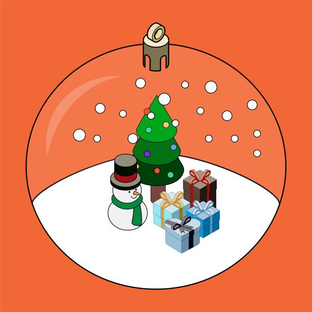 雪人，圣诞礼物和圣诞树装饰品。等距圣诞材料。图片下载