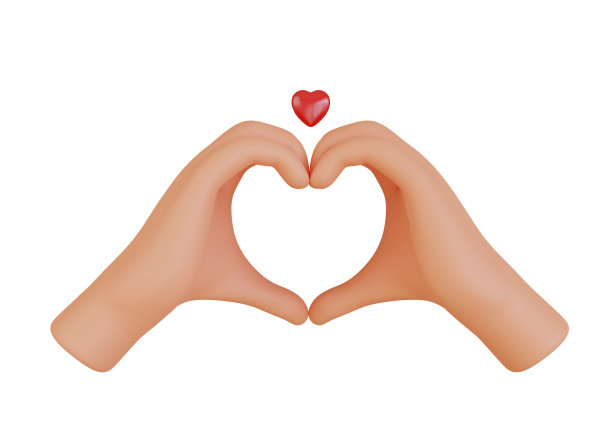 手部手势3D卡通，图标人物手与心形，美丽的象征手爱的概念图片下载