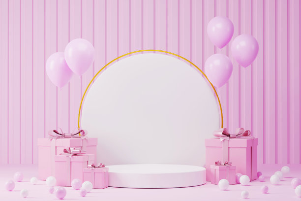 抽象背景几何空裙台粉色背景显示产品概念和礼品盒复制空间或用于展示化妆品产品图片下载