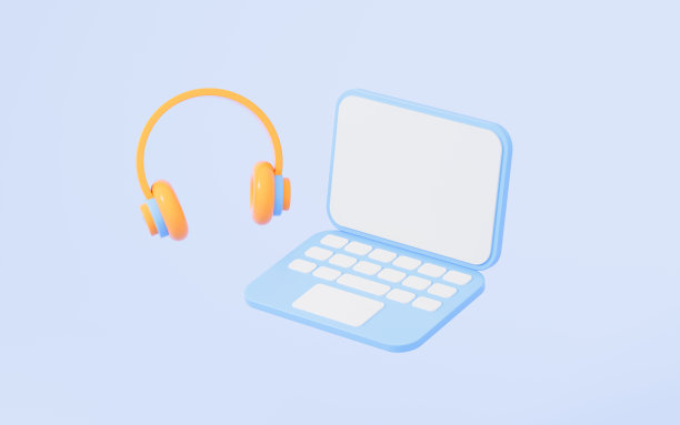 卡通风格的笔记本和耳机，3d渲染。图片下载