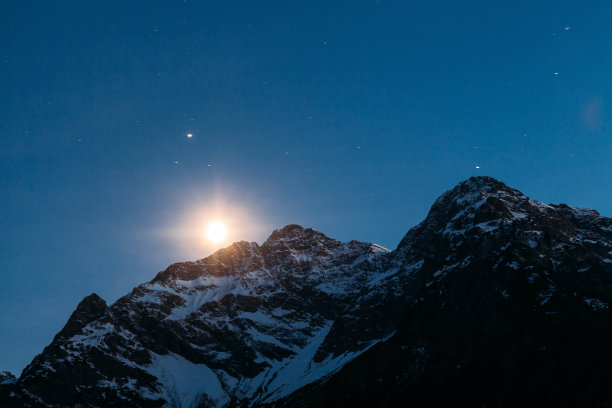 美丽的奥地利阿尔卑斯山脉的夜景图片下载