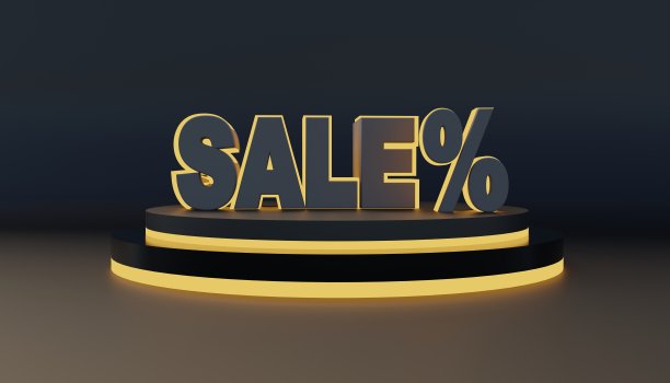 3d销售文字和3d百分比在讲台上图片下载